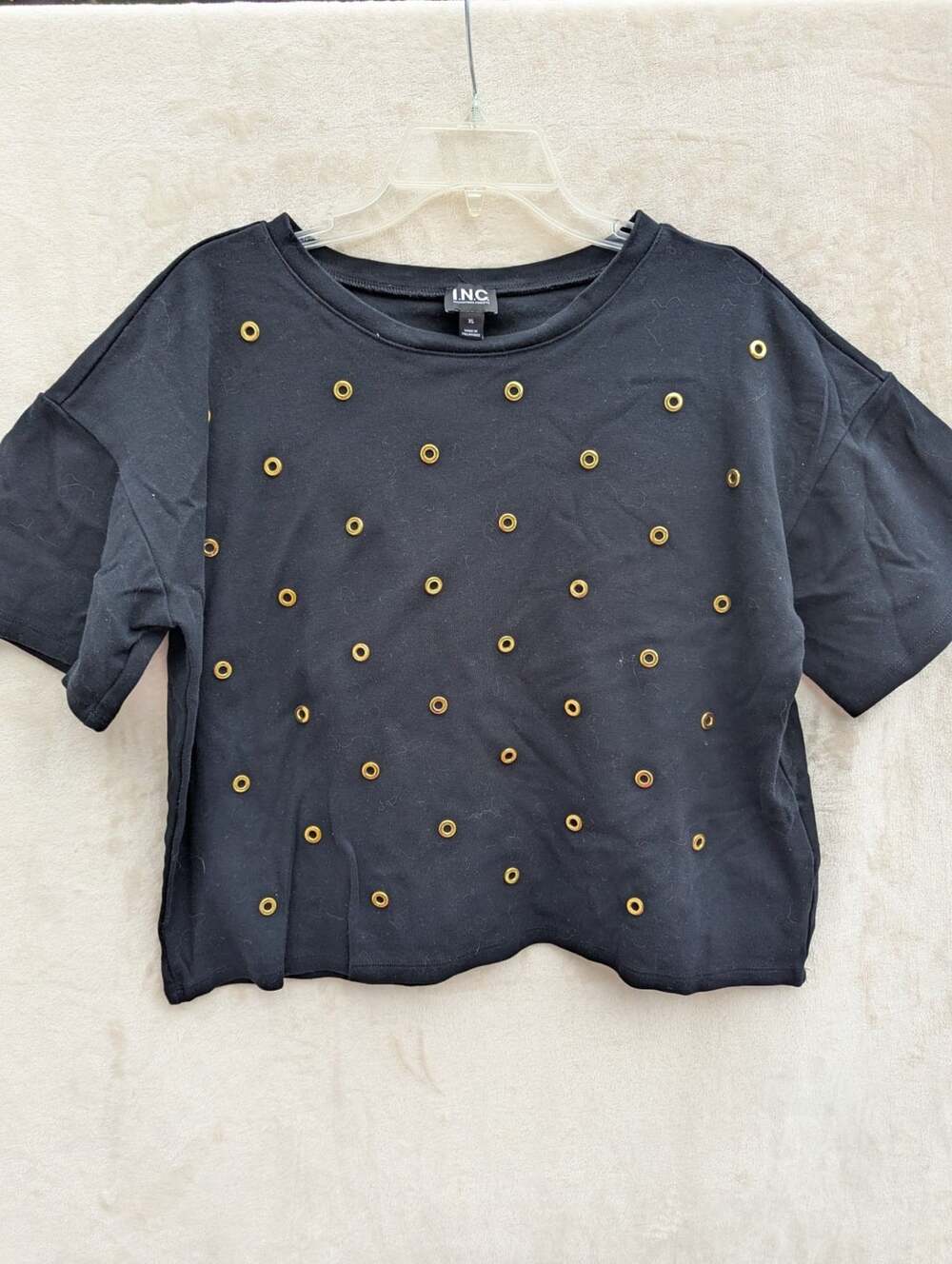 I.N.C. International Concepts Women's Short-Sleeve Grommet Top Black Size XL